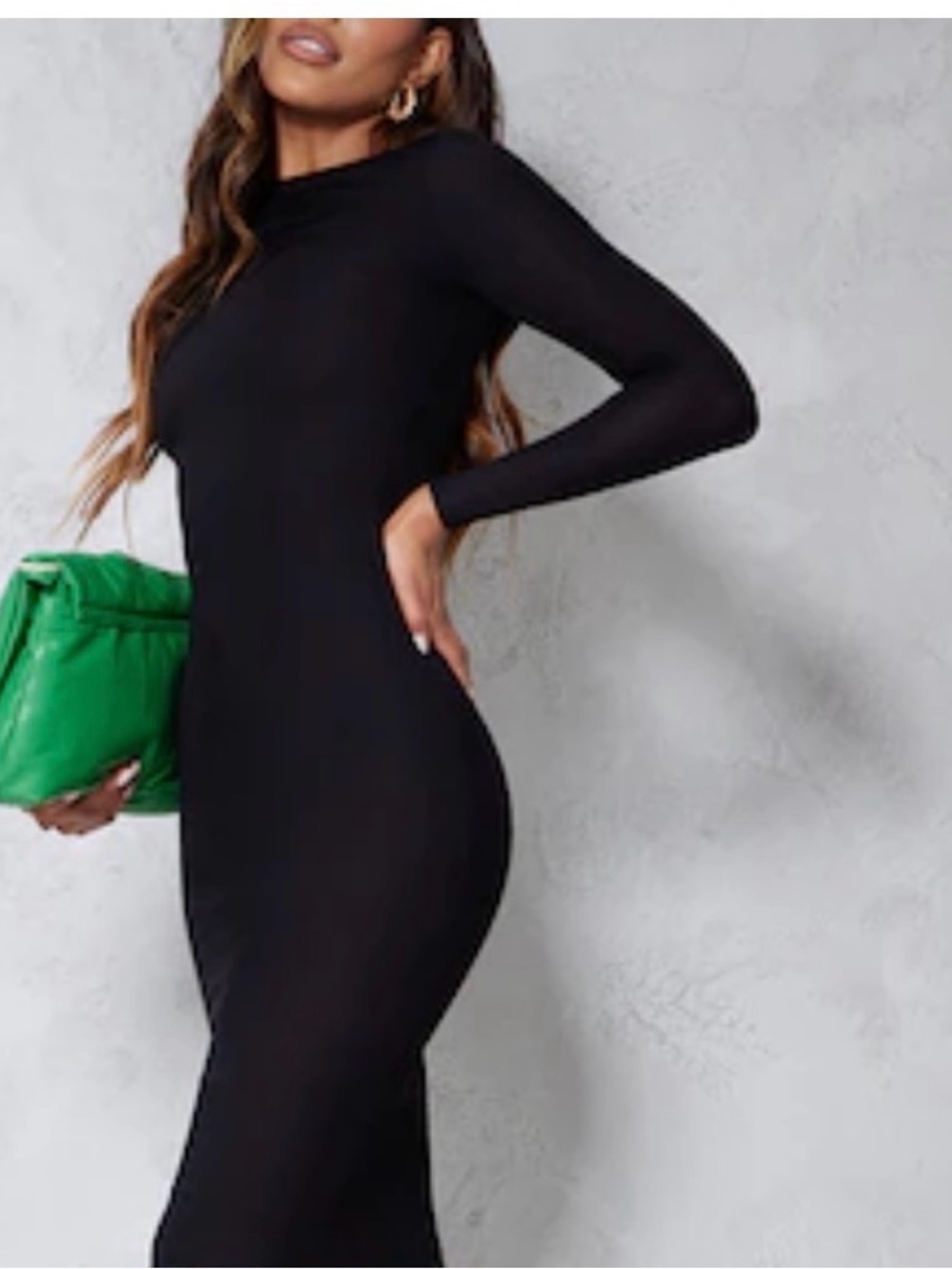 PrettyLittleThing Black Long Sleeve Bodycon Midi Dress